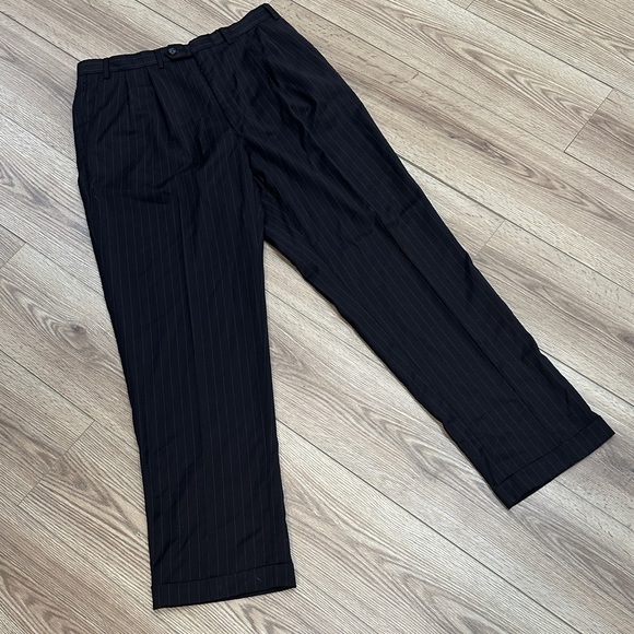 Men's Chaps Black Pinstripe Pants - Picture 1 of 5